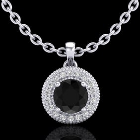 1 ctw Fancy Black Diamond Art Deco Stud Necklace 18k White Gold