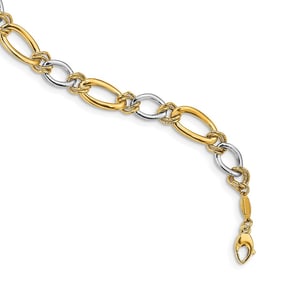 14K Two-tone Textured Fancy Oval Curb Bracelet - 7.5 in.