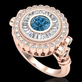2.03 ctw Fancy Intense Blue Diamond Art Deco Ring 18k Rose Gold