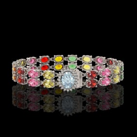 19.88 ctw Sapphire & Diamond Bracelet 14K White Gold
