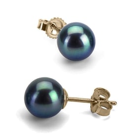 Black Freshwater Pearl Earrings, 7.5-8.0mm