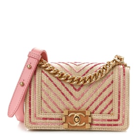 Chanel Cotton Canvas Calfskin Chevron Embroidered