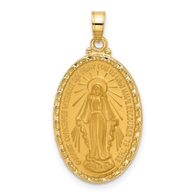 14K Yellow Gold Satin Medal Solid Oval Pendant - 29.9 mm