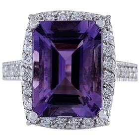 Amethyst Diamond Ring 14K White Gold