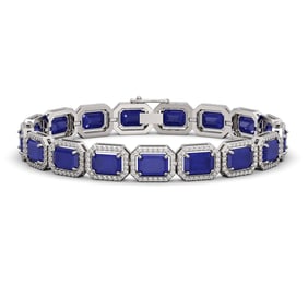 26.21 ctw Sapphire & Diamond Micro Pave Halo Bracelet 10k White Gold