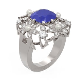 6.16 ctw Sapphire & Diamond Ring 18K White Gold