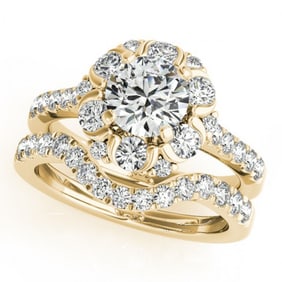 1.97 ctw Certified VS/SI Diamond 2pc Wedding Set Halo 14k Yellow Gold