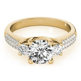 Natural 1.25 ctw Diamond 3 Stone Micro Pave Ring 14k Yellow Gold