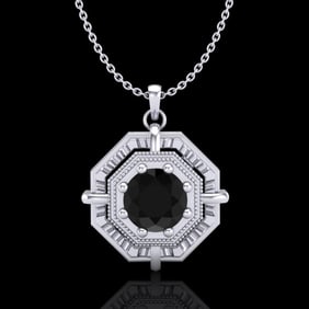 0.75 ctw Fancy Black Diamond Art Deco Stud Necklace 18k White Gold