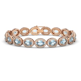 24.32 ctw Sky Topaz & Diamond Micro Pave Halo Bracelet 10k Rose Gold