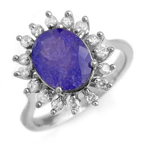 3.05 ctw Tanzanite & Diamond Ring 18k White Gold