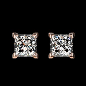 1 ctw Certified VS/SI Quality Princess Diamond Stud Earrings 10k Rose Gold
