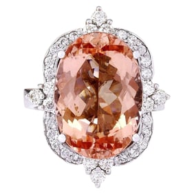 Natural Morganite Diamond Ring In 14