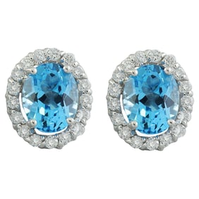 Topaz Diamond Earrings 14K White Gold