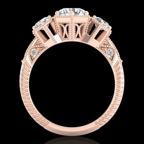 1.66 ctw VS/SI Diamond Solitaire Art Deco 3 Stone Ring 18k Rose Gold