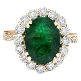 Emerald Diamond Ring 14K Yellow Gold