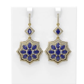 16.88 ctw Sapphire & Diamond Earrings 18K Yellow Gold