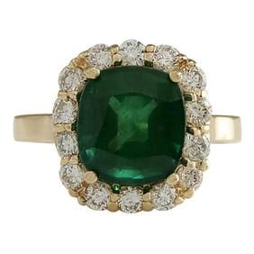 Emerald Diamond Ring 14K Yellow Gold