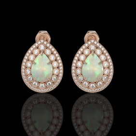 7.88 ctw Certified Opal & Diamond Victorian Earrings 14K Rose Gold