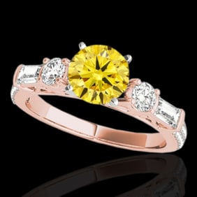 2.5 ctw SI/I Fancy Intense Yellow Diamond Pave Ring 10k Rose Gold