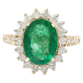 Natural Emerald Diamond Ring In 14