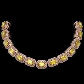 110.45 ctw Canary Citrine & Diamond Victorian Necklace 14K Rose Gold