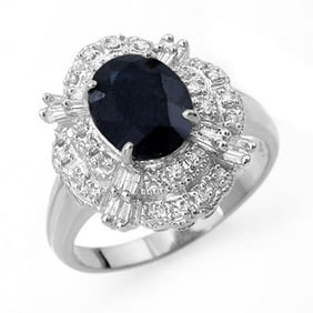 3.20 ctw Blue Sapphire & Diamond Ring 18k White Gold