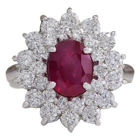 3.79 CTW Ruby 18K White Gold Diamond Ring
