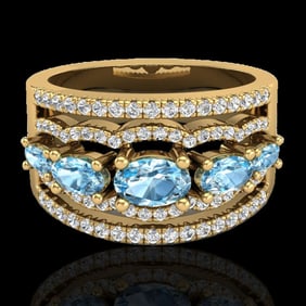 2.25 ctw Sky Blue Topaz & Micro Pave VS/SI Diamond Ring 10k Yellow Gold