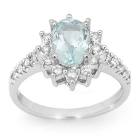 2.20 ctw Aquamarine & Diamond Ring 14k White Gold