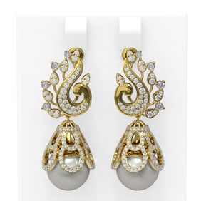 3.13 ctw Diamond & Pearl Earrings 18K Yellow Gold