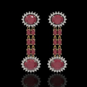 10.23 ctw Ruby & Diamond Earrings 14K Yellow Gold