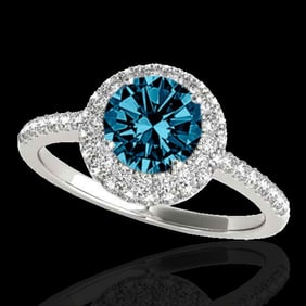 2.15 ctw SI Certified Fancy Blue Diamond Halo Ring 10k White Gold