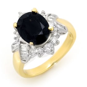 4.40 ctw Blue Sapphire & Diamond Ring 14k Yellow Gold