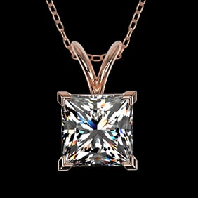 1.25 ctw Certified VS/SI Quality Princess Diamond Necklace 10k Rose Gold