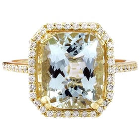 3.55 CTW Aquamarine 14K Yellow Gold Diamond Ring