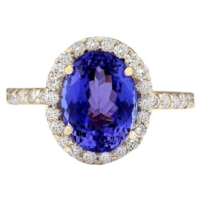 Natural Tanzanite Diamond Ring In 14