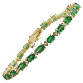 Emerald Diamond Bracelet 14K Yellow Gold