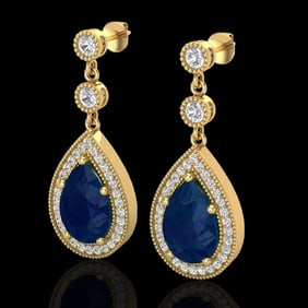 6 ctw Sapphire & Micro Pave VS/SI Diamond Earrings 18k Yellow Gold