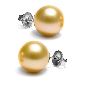Golden South Sea Pearl Stud Earrings, 12.0-13.0mm