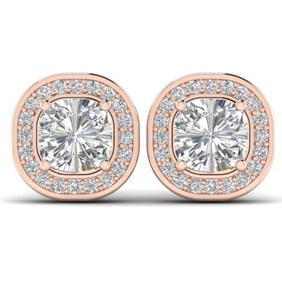 2 ctw Cushion Certified VS/SI Diamond Art Deco Stud Earrings 14k Rose Gold