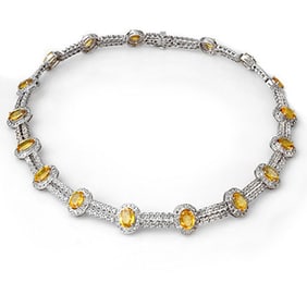 55.5 ctw Yellow Sapphire & Diamond Necklace 14k White Gold