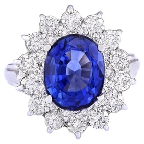 5.55 CTW Ceylon Sapphire 18K White Gold Diamond Ring