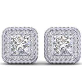 2 ctw Certified VS/SI Diamond Art Deco Micro Stud Earrings 14k White Gold