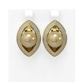 1.61 ctw Diamond & Pearl Earrings 18K Yellow Gold