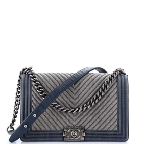Chanel Boy Flap Bag Chevron Denim