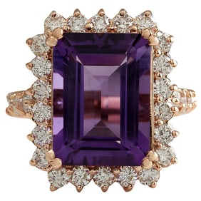 Amethyst 14K Rose Gold Diamond Ring