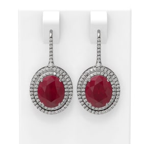 9.12 ctw Ruby & Diamond Earrings 18K White Gold