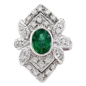 Emerald 14K White Gold Diamond Ring