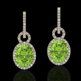 6 ctw Peridot & Micro Pave Halo VS/SI Diamond Earrings 14k Yellow Gold